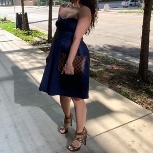 Navy blue strapless cocktail dress